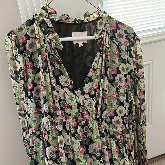 cinq a sept | Dresses | Cinq Sept Womens Longpuff Sleeve Lucille  Tieredfloral Midi Dress Green | Poshmark